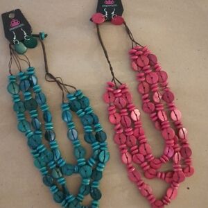 Paparazzi Turquoise and Coral Layered Necklace Set